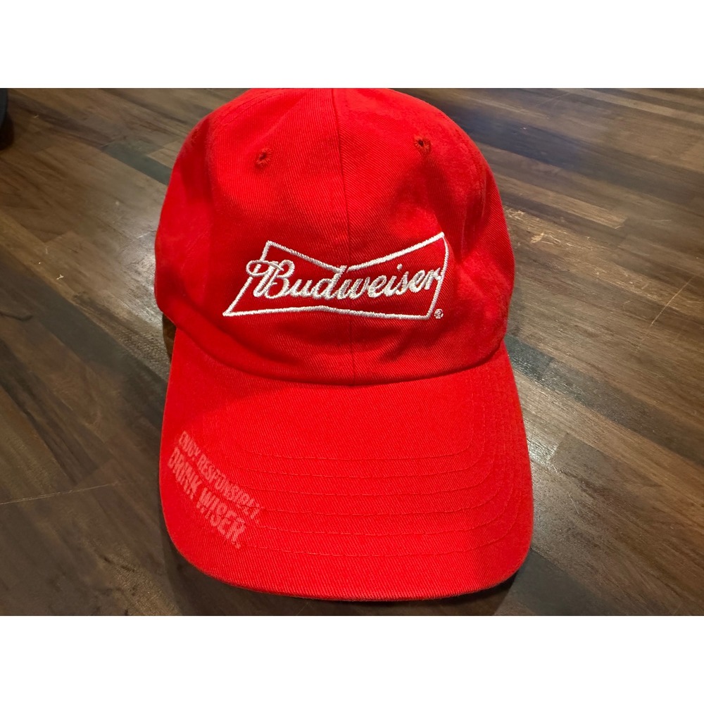 Budweiser Red Cotton Baseball Cap Hat Quake City Caps Drink Wiser Adjustable